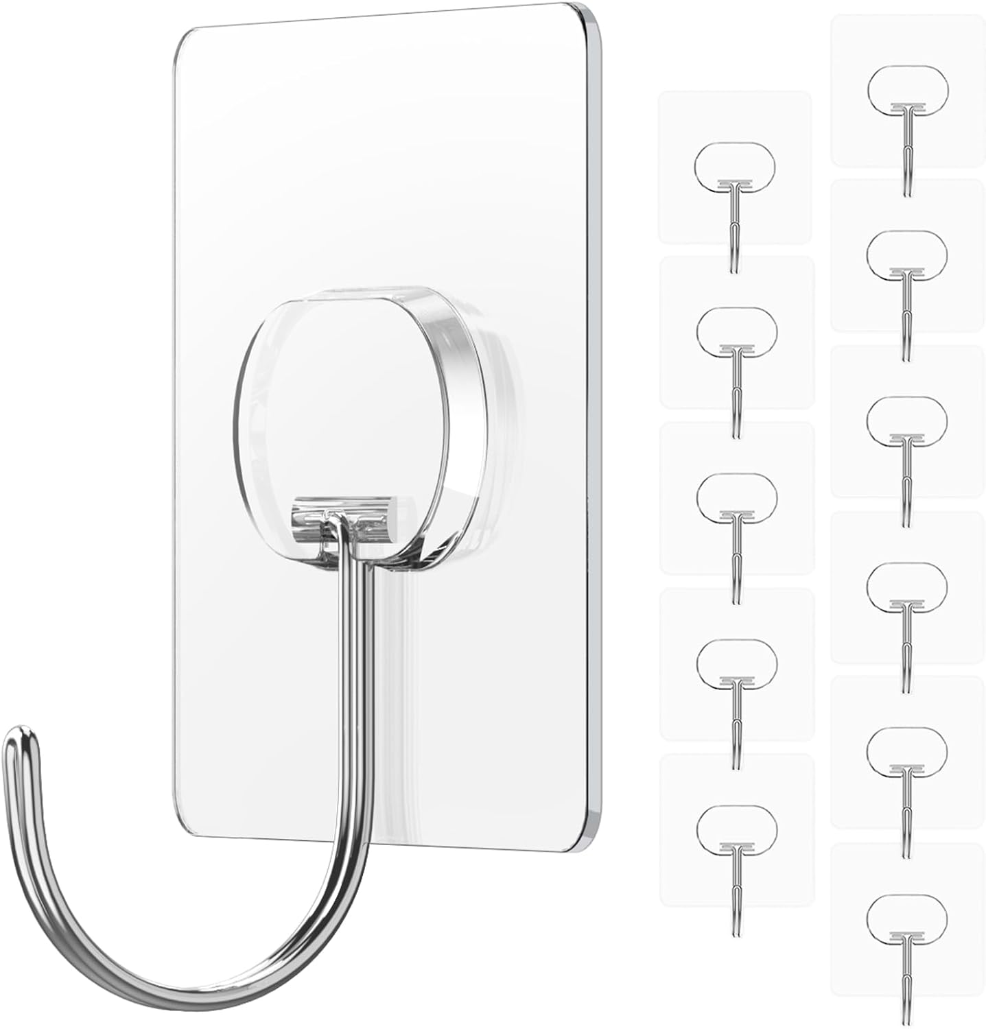 Adhesive Wall Hooks 13LB Heavy Duty No Drill Transparent Waterproof Hooks for Bathroom Kitchen Towel Coat 12 Pack - Image 3