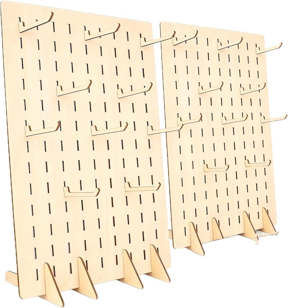 2 Pack Pegboard Combination Kit, Wood Pegboard Display Stand with 40Pcs Compatible Pegs, Pegboard Stand for Jewelry, Vendors, Keychain