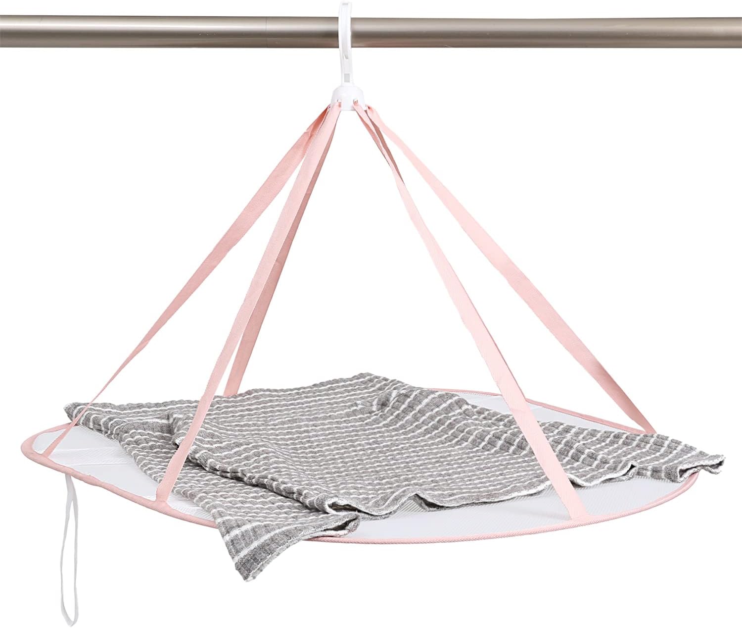 Single-Tier Pink Hanging Mesh Laundry Drying Net - Image 1