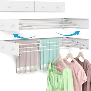 White Wall-Mounted Hidden Clothes Drying Rack, 32 in - Image 7