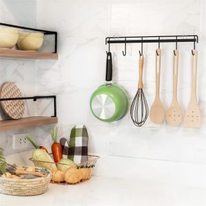 Adhesive Wall Hooks Rack Kitchen Rail, Utensil Hangers with 6 Hooks Space Saving Wall Utensil Holder Kitchen Utensil Hooks NO Drilling Waterproof Hook for Kitchen Bathroom Bedroom (2 Pack) - Image 2