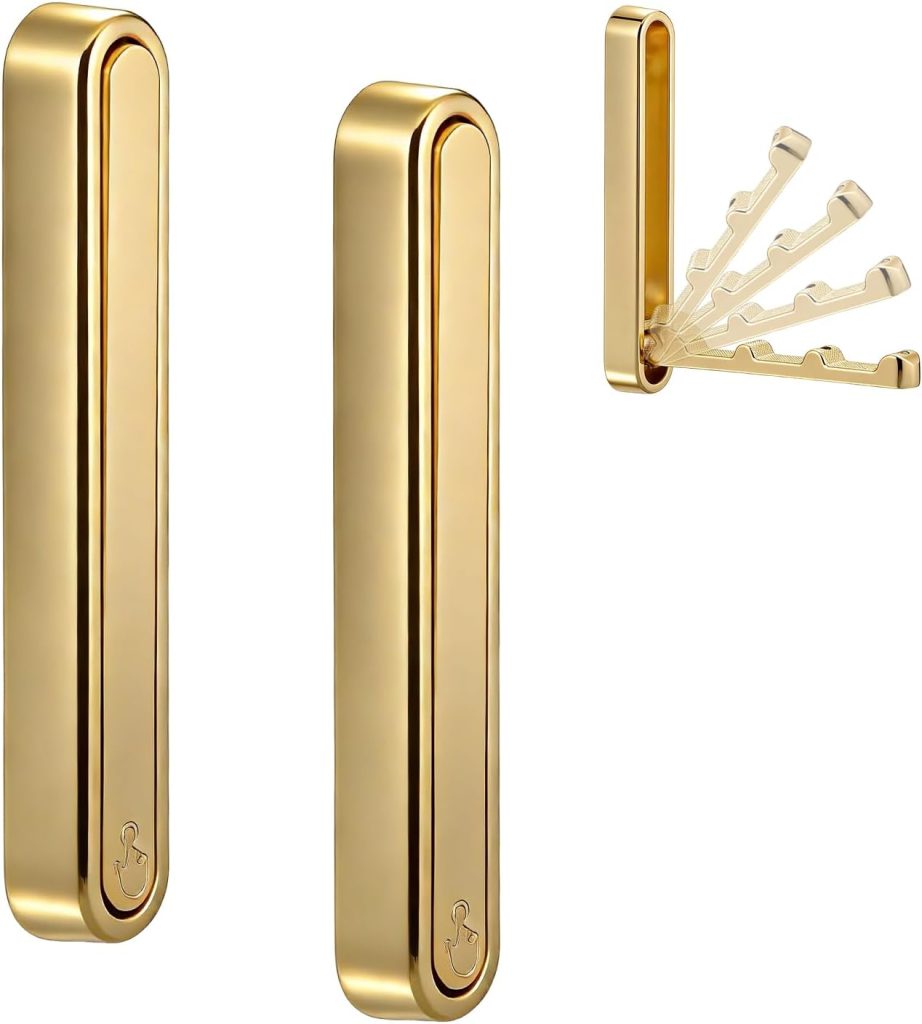 Foldable Wall Hook, 40 lbs Heavy Duty Screw Mounted, Aluminum Alloy Flip-Down Gold Coat Hook, Space-Saving Folding Wall Hanger for Bathroom Bedroom Entryway Closet, Includes Screws (2 Pack)