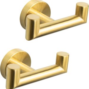 2 Pcs Double Door Hooks,Bathroom Towel Hooks Screw in SUS 304 Stainless Steel Heavy Duty Robe Coat Hooks Wall Mounted for Bedroom or Kitchen(Matte Black) - Image 1