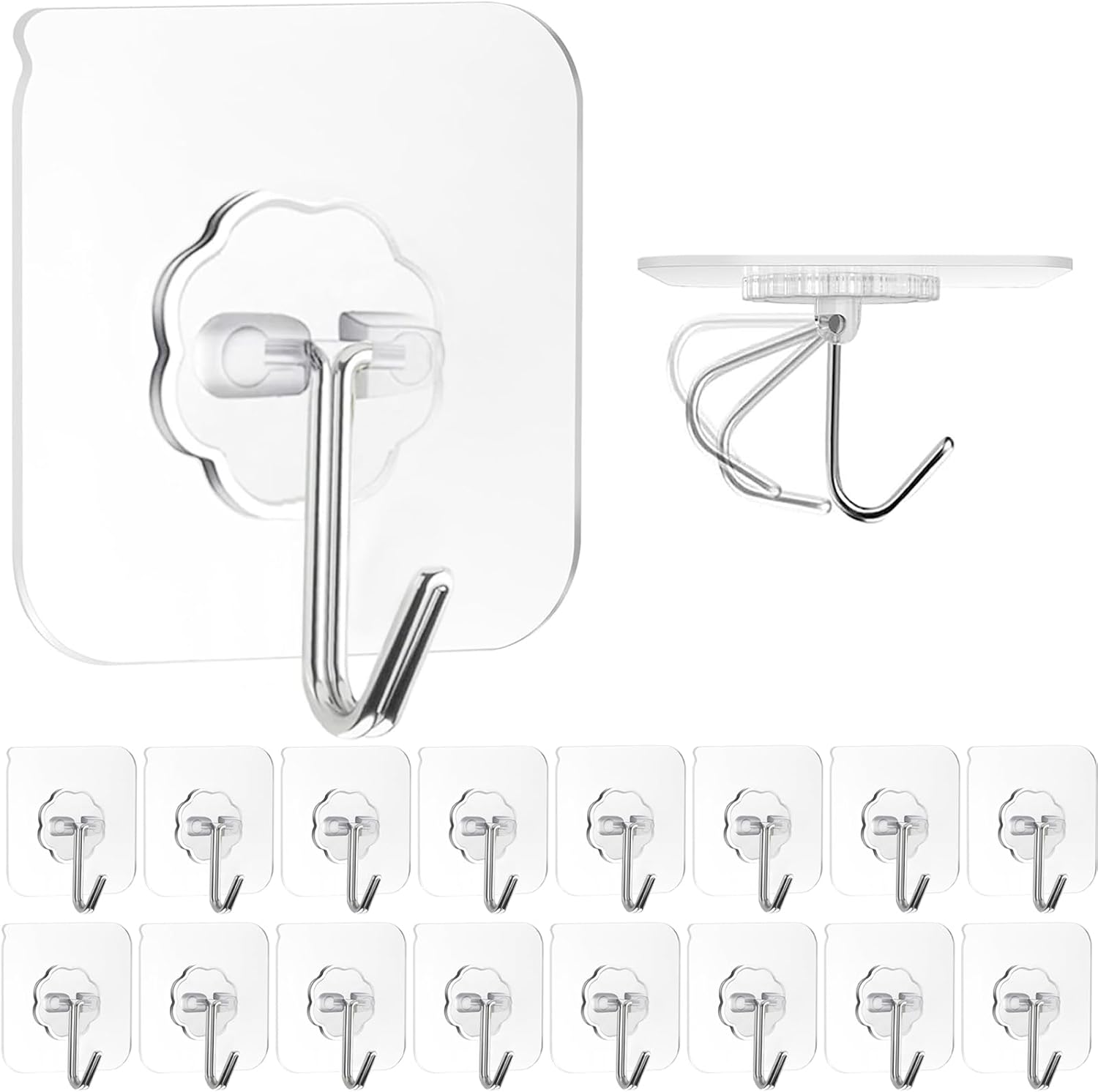 Adhesive Wall Hooks for Hanging, 16 Pack Self Sticky Hooks Heavy Duty 22lb Clear, Removable Shower Hook No Damage for Towel Key Coat Wreath Picture Outdoor Ceiling Bathroom Kitchen, Waterproof - Image 5