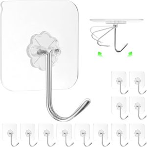 Adhesive Wall Hooks for Hanging, 16 Pack Self Sticky Hooks Heavy Duty 22lb Clear, Removable Shower Hook No Damage for Towel Key Coat Wreath Picture Outdoor Ceiling Bathroom Kitchen, Waterproof - Image 7