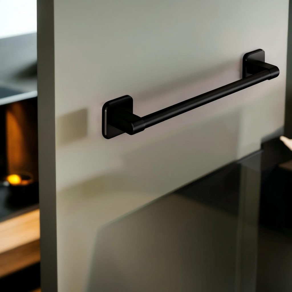 Towel Rail 40 cm No Drill Wall Mounted Towel juice for Bathroom Kitchen Toilet, Rust-Protected Black Sticky Towel Rack