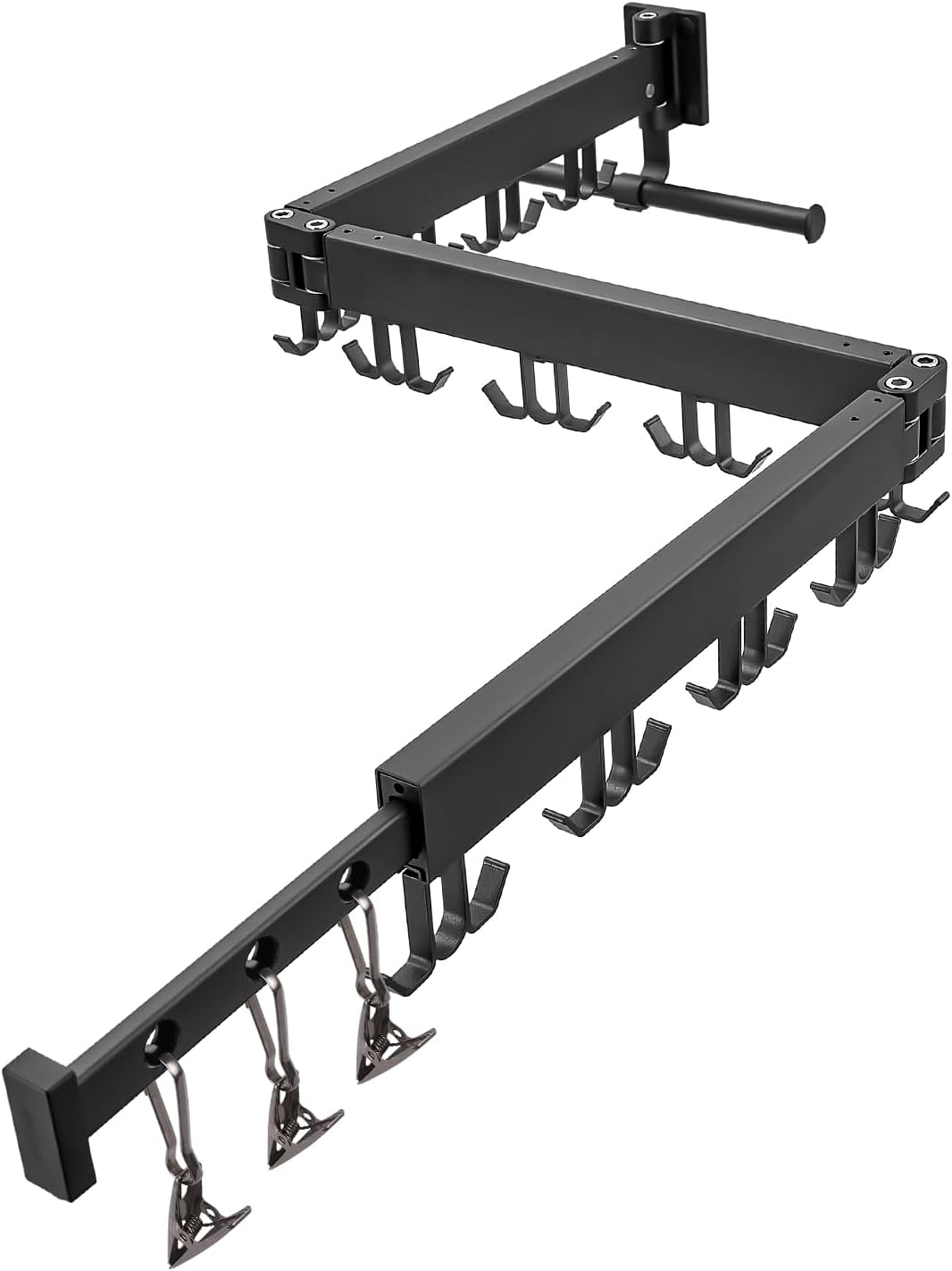 Wall-Mounted Folding Clothes Drying Rack with Swivel Hooks - Image 7