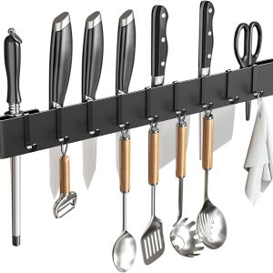 Kitchen Utensil Hanger, Wall-Mounted Utensil Rack with Hooks, Space Saving Kitchen Rack Rail for Home - Image 2