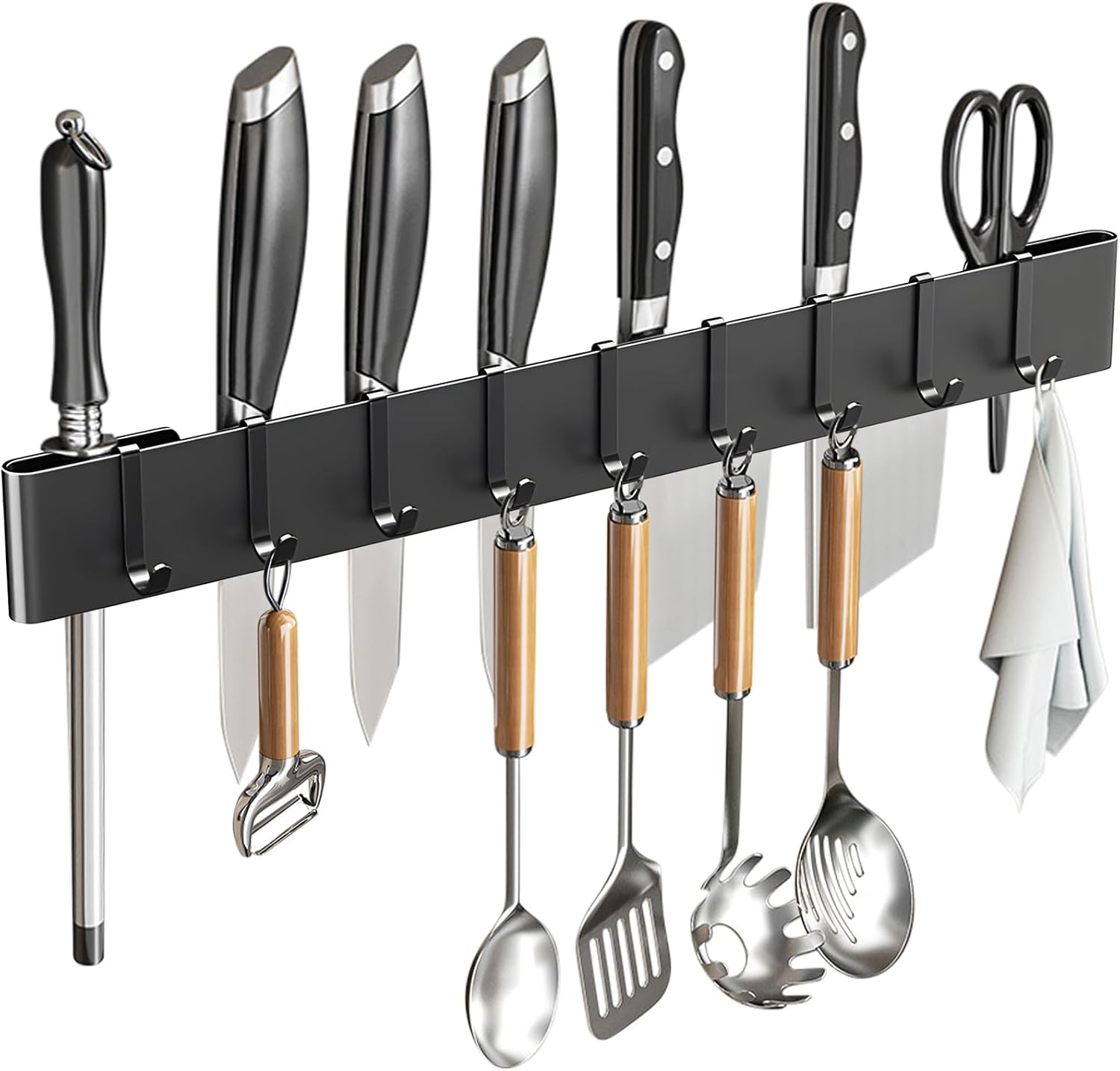 Kitchen Utensil Hanger, Wall-Mounted Utensil Rack with Hooks, Space Saving Kitchen Rack Rail for Home - Image 2