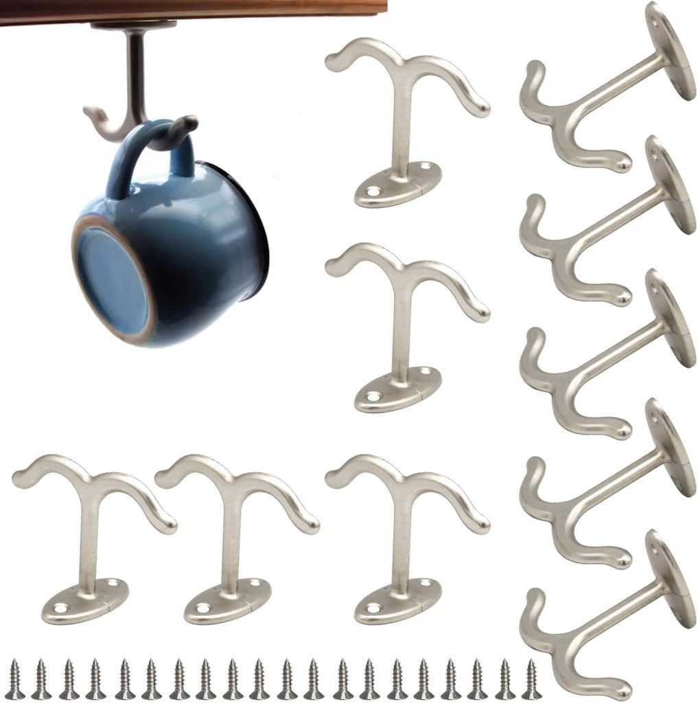 10 Pcs Zinc Alloy Ceiling Double Hook Cabinet Wardrobe Coat Towel Hat Hook Hooks Under Cabinet Shelf (Black)