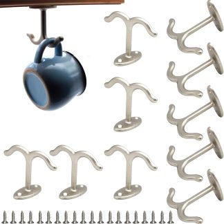 10 Pcs Zinc Alloy Ceiling Double Hook Cabinet Wardrobe Coat Towel Hat Hook Hooks Under Cabinet Shelf (Black) - Image 2