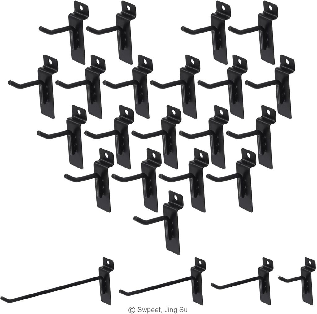 20Pcs 8 Inch Heavy Duty Slatwall Hooks Assortment Kit, Slatwall Accessories Slatwall Panel Hooks Garage Organization Slat Wall Hooks Pegboard Gridwall Hooks Display Hooks for Retail Black
