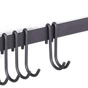 Rack with 10 Hooks - 17 Inch Black Farmhouse Kitchen Rail, Hanging Organizer for Pots, Pans, Utensils, Mugs & Towels, Sturdy Rustic Wall Mount Rod - Image 1