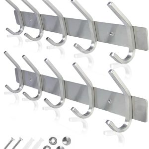Coat Hooks for Wall - Stainless Steel Coat Racks (2 Pack) - Heavy Duty Coat Hook Wall Mounted - Premium Design Rust Free Coat Hanger for Clothes (Wooden Nickel) - Image 6