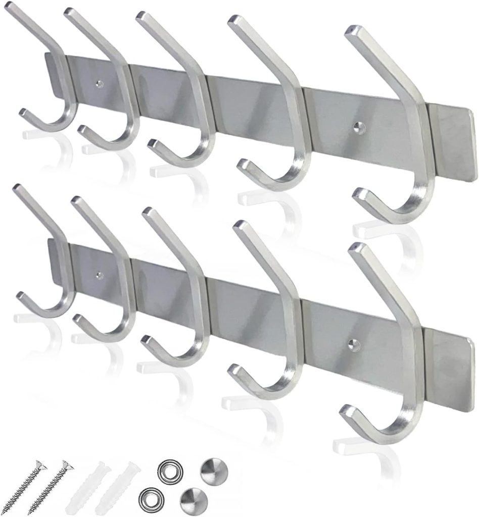 Coat Hooks for Wall - Stainless Steel Coat Racks (2 Pack) - Heavy Duty Coat Hook Wall Mounted - Premium Design Rust Free Coat Hanger for Clothes (Wooden Nickel)
