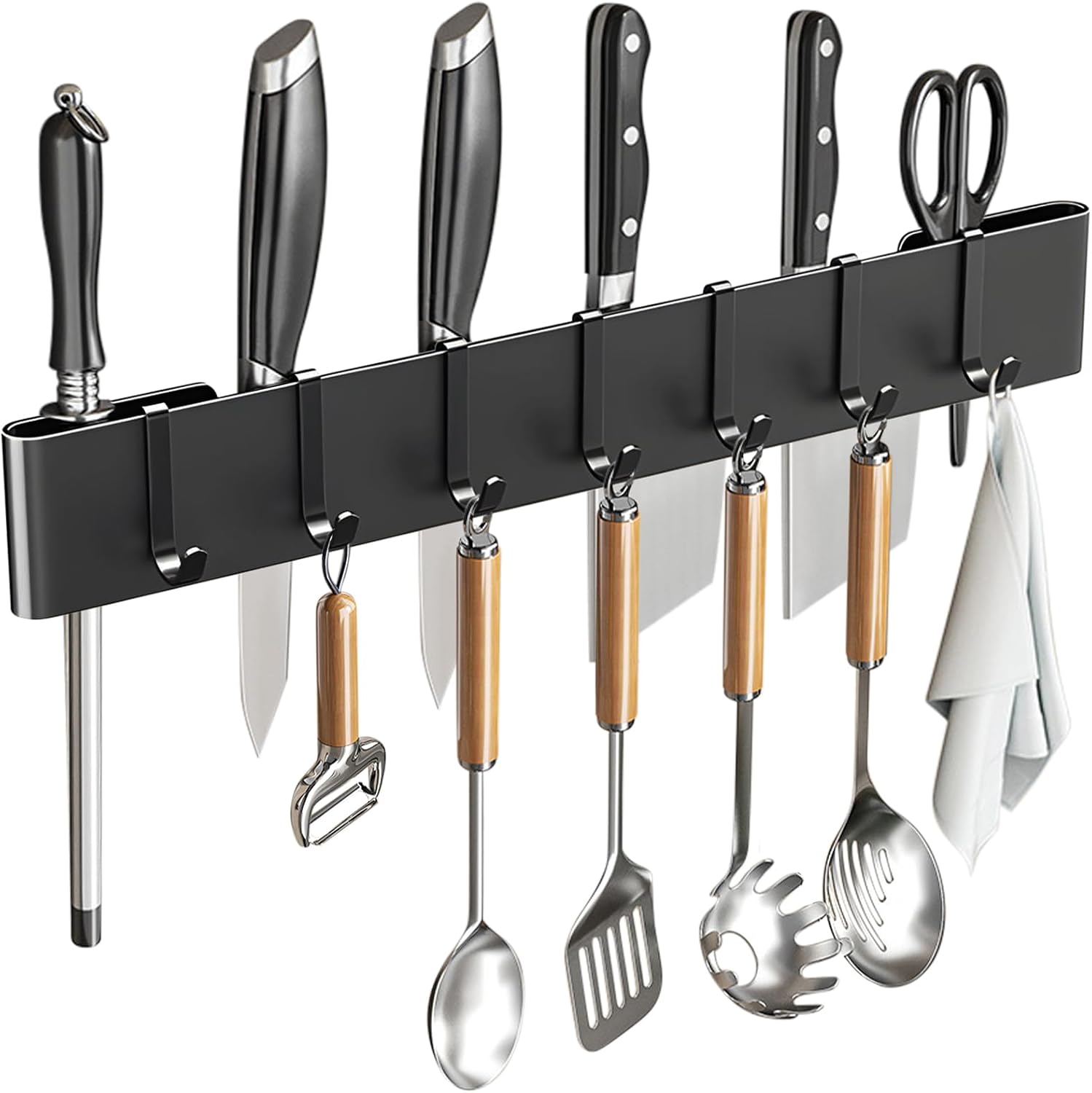 Kitchen Utensil Hanger, Wall-Mounted Utensil Rack with Hooks, Space Saving Kitchen Rack Rail for Home - Image 1