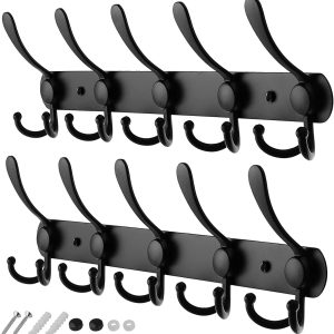 Coat Hooks for Wall - Stainless Steel Coat Racks (2 Pack) - Heavy Duty Coat Hook Wall Mounted - Premium Design Rust Free Coat Hanger for Clothes (Wooden Nickel) - Image 5