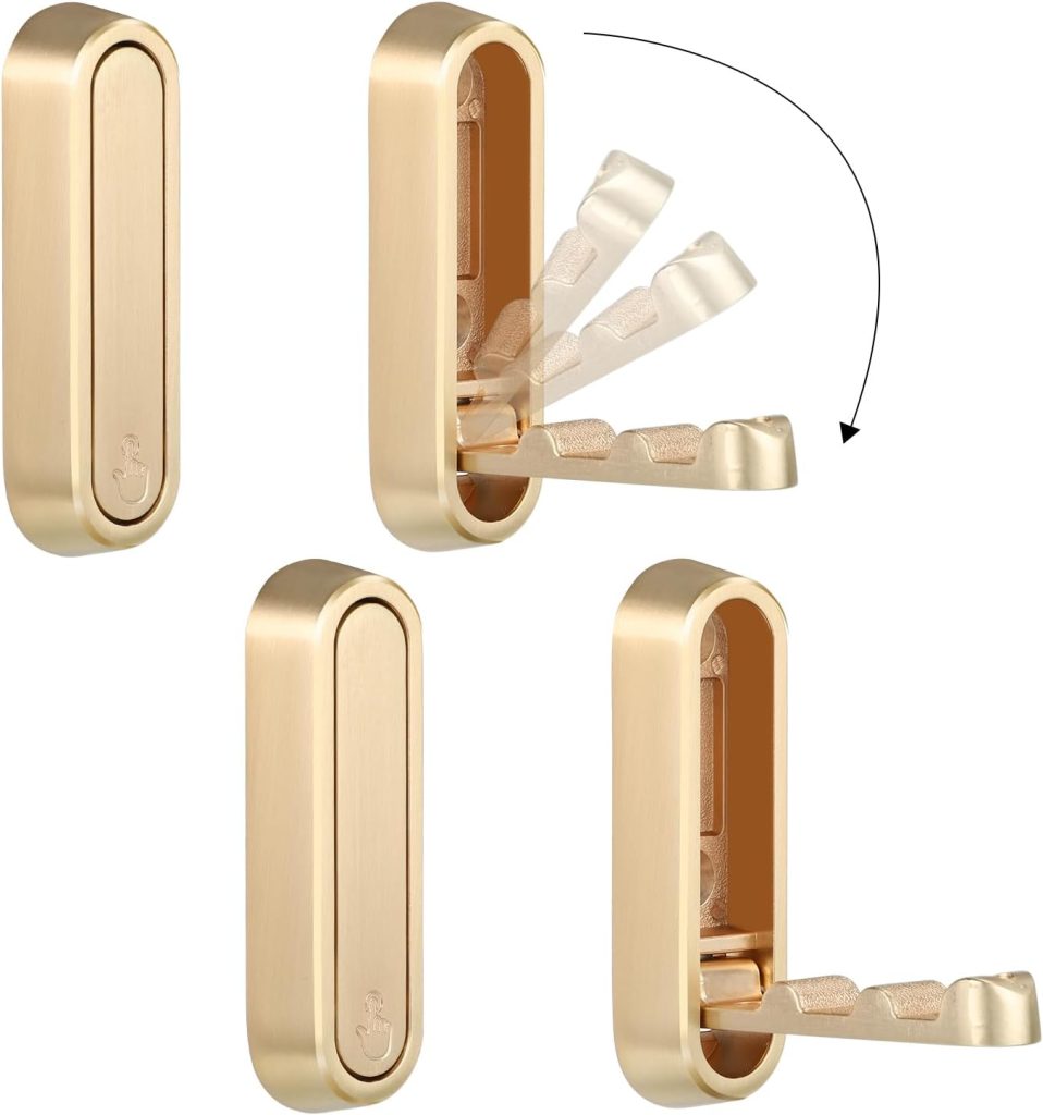 Foldable Wall Hook, 40 lbs Heavy Duty Screw Mounted, Aluminum Alloy Flip-Down Gold Coat Hook, Space-Saving Folding Wall Hanger for Bathroom Bedroom Entryway Closet, Includes Screws (2 Pack)