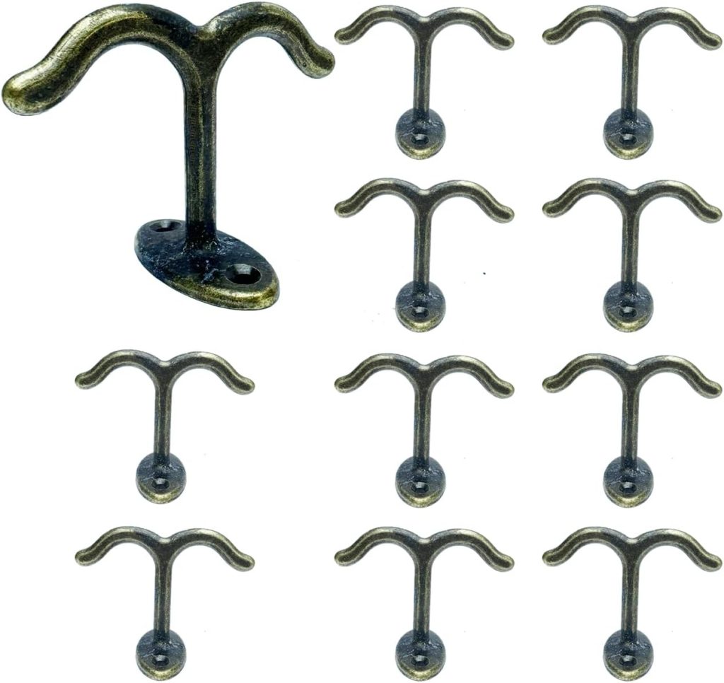 10 Pcs Zinc Alloy Ceiling Double Hook Cabinet Wardrobe Coat Towel Hat Hook Hooks Under Cabinet Shelf (Black)
