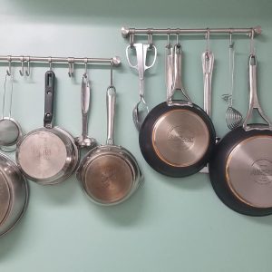 Kitchen Utensil Rack 2 Pack, 15.6 Inch Pots and Pans Hanging Rack Wall Mounted, 304 Stainless Steel Lid Cooking Utensil Hanger, 7 Sliding Hooks for Spatula Spoon, Measuring Cups, Coffee Mug - Image 2