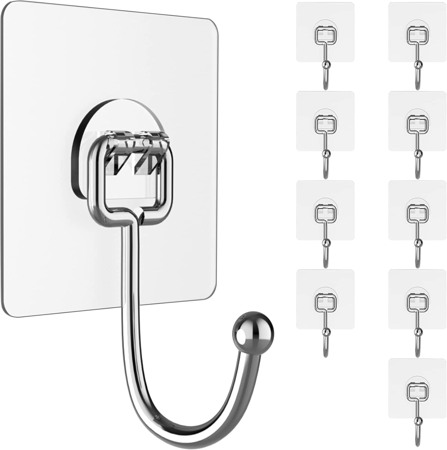 Large Hooks for Hanging Heavy-Duty 44Ib(Max) 10 Packs, Wall Hangers without Nails Self-Adhesive Traceless Clear and Removable, Waterproof and Rustproof Multiple Uses for Bathroom Kitchen Home - Image 4