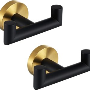 2 Pcs Double Door Hooks,Bathroom Towel Hooks Screw in SUS 304 Stainless Steel Heavy Duty Robe Coat Hooks Wall Mounted for Bedroom or Kitchen(Matte Black) - Image 5