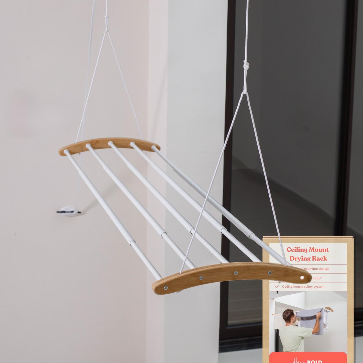 Ceiling-Mounted Pulley Clothes Drying Rack - Image 1