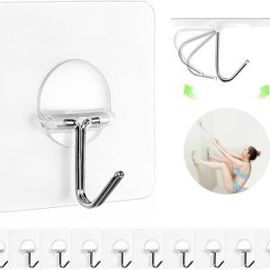 Adhesive Wall Hooks 13LB Heavy Duty No Drill Transparent Waterproof Hooks for Bathroom Kitchen Towel Coat 12 Pack - Image 1