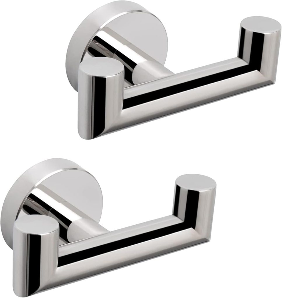 2 Pcs Double Door Hooks,Bathroom Towel Hooks Screw in SUS 304 Stainless Steel Heavy Duty Robe Coat Hooks Wall Mounted for Bedroom or Kitchen(Matte Black)
