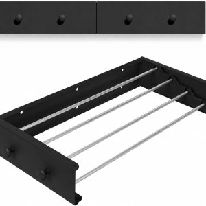 Black Wall-Mounted Foldable Clothes Drying Rack with Hooks - Image 2