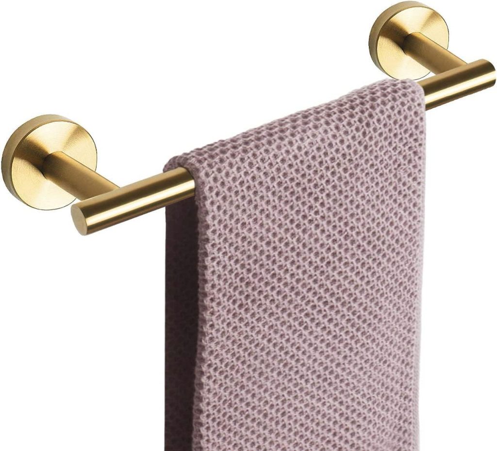 Towel Bar, 12 Inch Wall Mounted Hand Towel Holder for Bathroom, Round SUS304 Stainless Steel Rail with Brushed Gold Finish, Modern Bathroom Kitchen