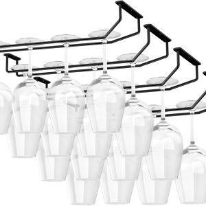 Rack Under Cabinet, Wine Glass Holder, Metal Stemware Rack, Wine Glass Storage Hanger, Single Rail Wine Glass Hanging Rack for Kitchen Bar, Set of 4 - Image 1