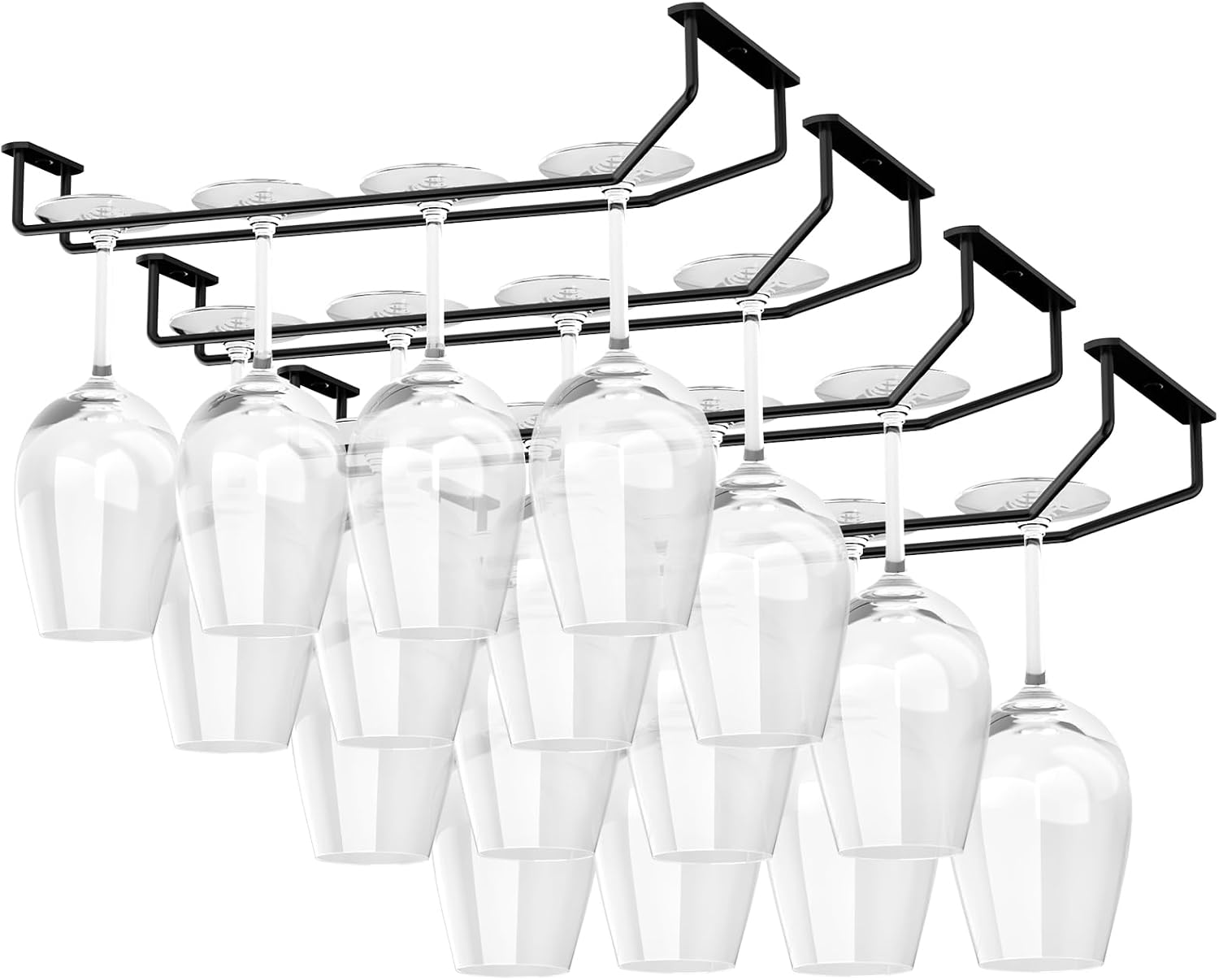 Rack Under Cabinet, Wine Glass Holder, Metal Stemware Rack, Wine Glass Storage Hanger, Single Rail Wine Glass Hanging Rack for Kitchen Bar, Set of 4 - Image 1