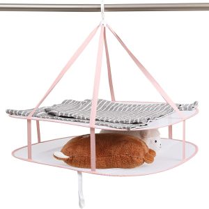 Two-Tier Rectangular Pink Hanging Mesh Laundry Drying Net, 78 x 61 cm - Image 1