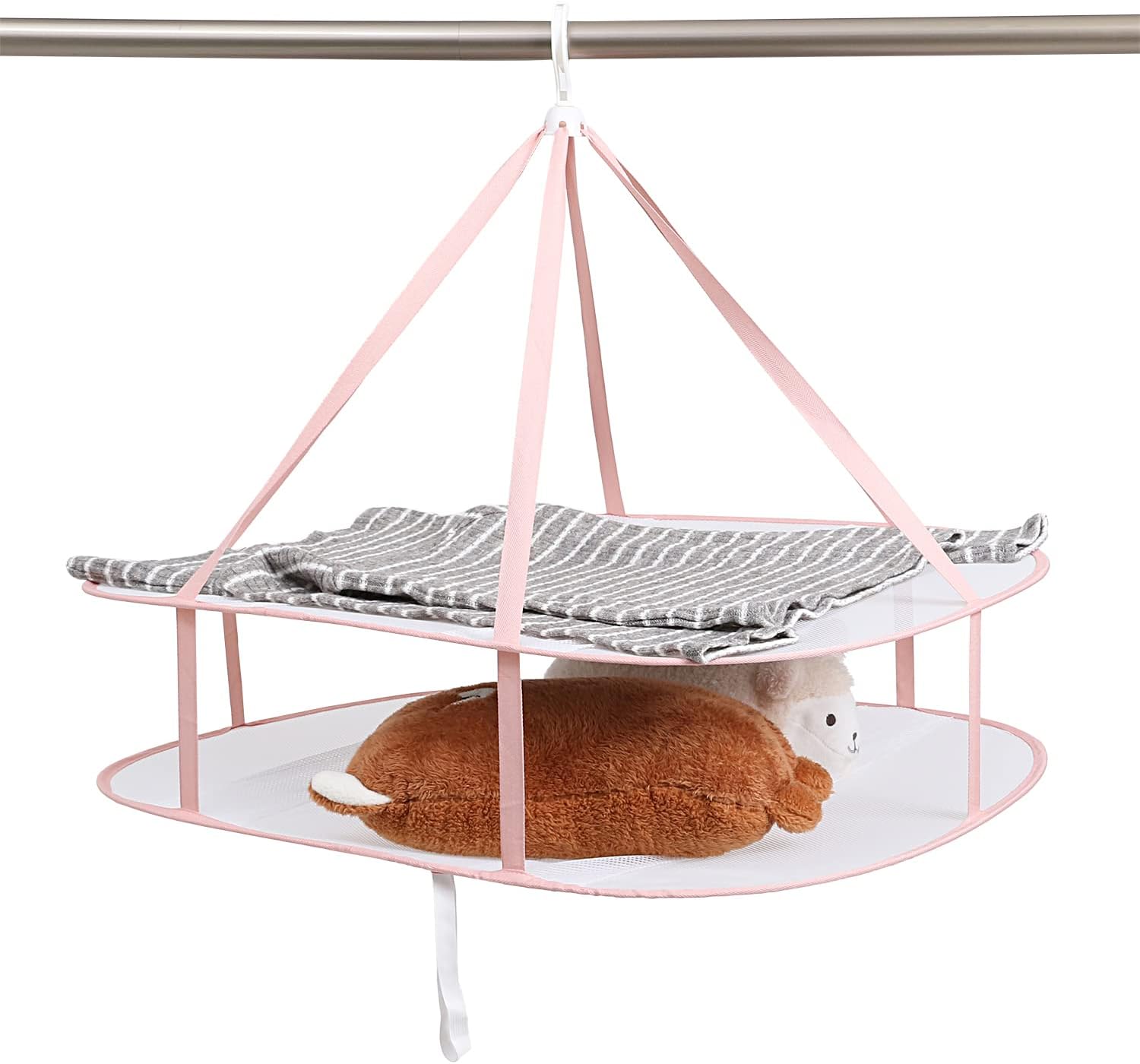 Two-Tier Rectangular Pink Hanging Mesh Laundry Drying Net, 78 x 61 cm - Image 1