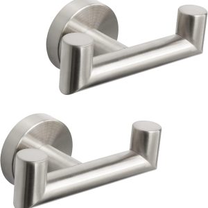 2 Pcs Double Door Hooks,Bathroom Towel Hooks Screw in SUS 304 Stainless Steel Heavy Duty Robe Coat Hooks Wall Mounted for Bedroom or Kitchen(Matte Black) - Image 2