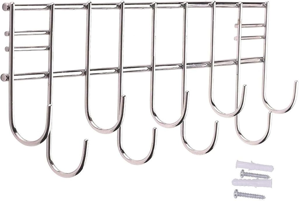 Stainless Steel Hook Rail | Towel Rod & Hanger for Bathroom & Kitchen | Wall Mount Hook Rack for Utensils, Towels & Accessories | Silver