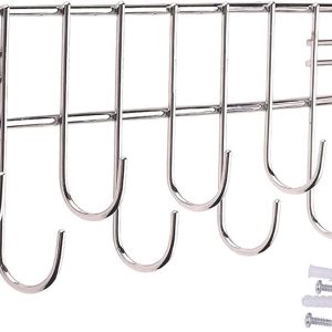Stainless Steel Hook Rail | Towel Rod & Hanger for Bathroom & Kitchen | Wall Mount Hook Rack for Utensils, Towels & Accessories | Silver - Image 1