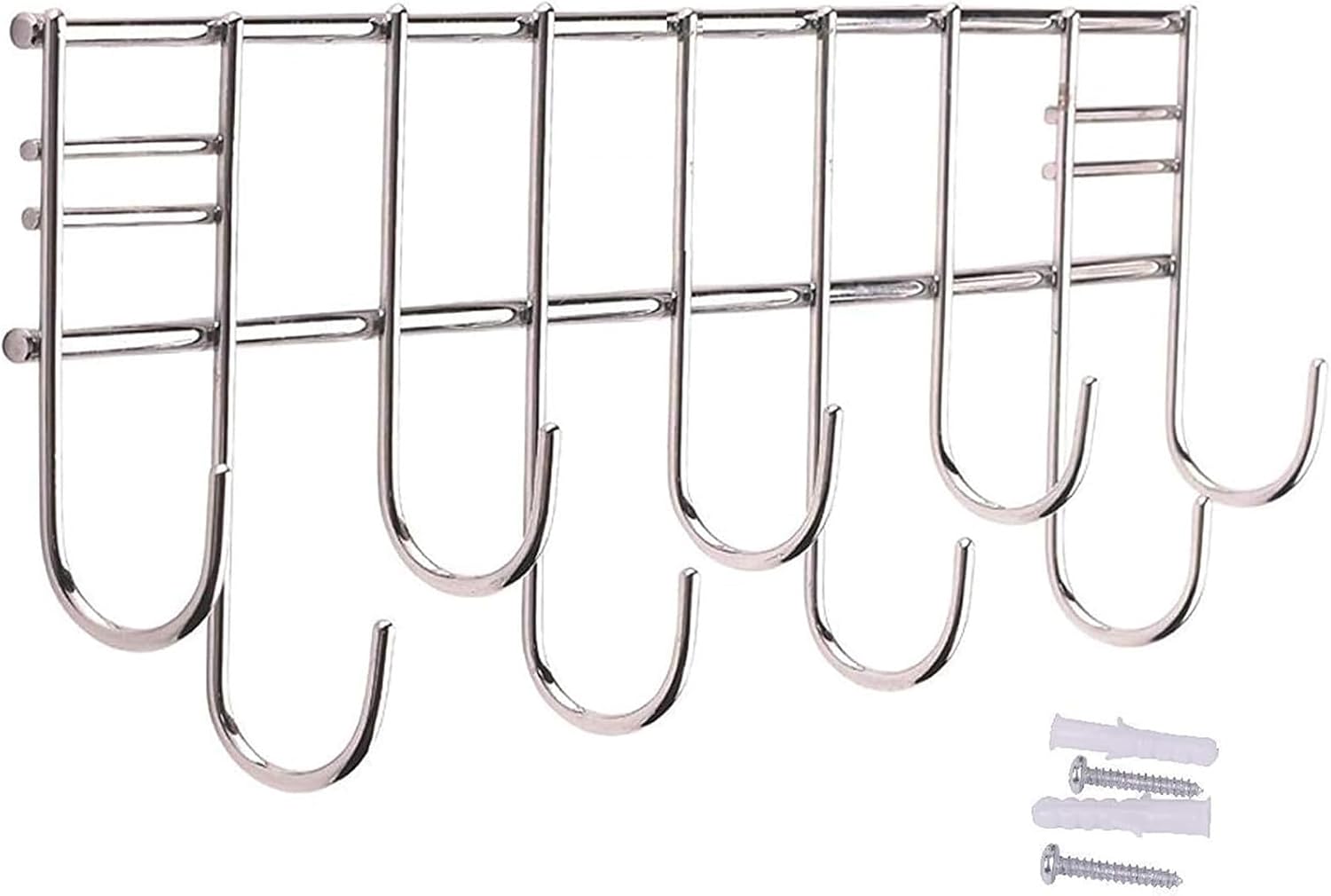 Stainless Steel Hook Rail | Towel Rod & Hanger for Bathroom & Kitchen | Wall Mount Hook Rack for Utensils, Towels & Accessories | Silver - Image 1