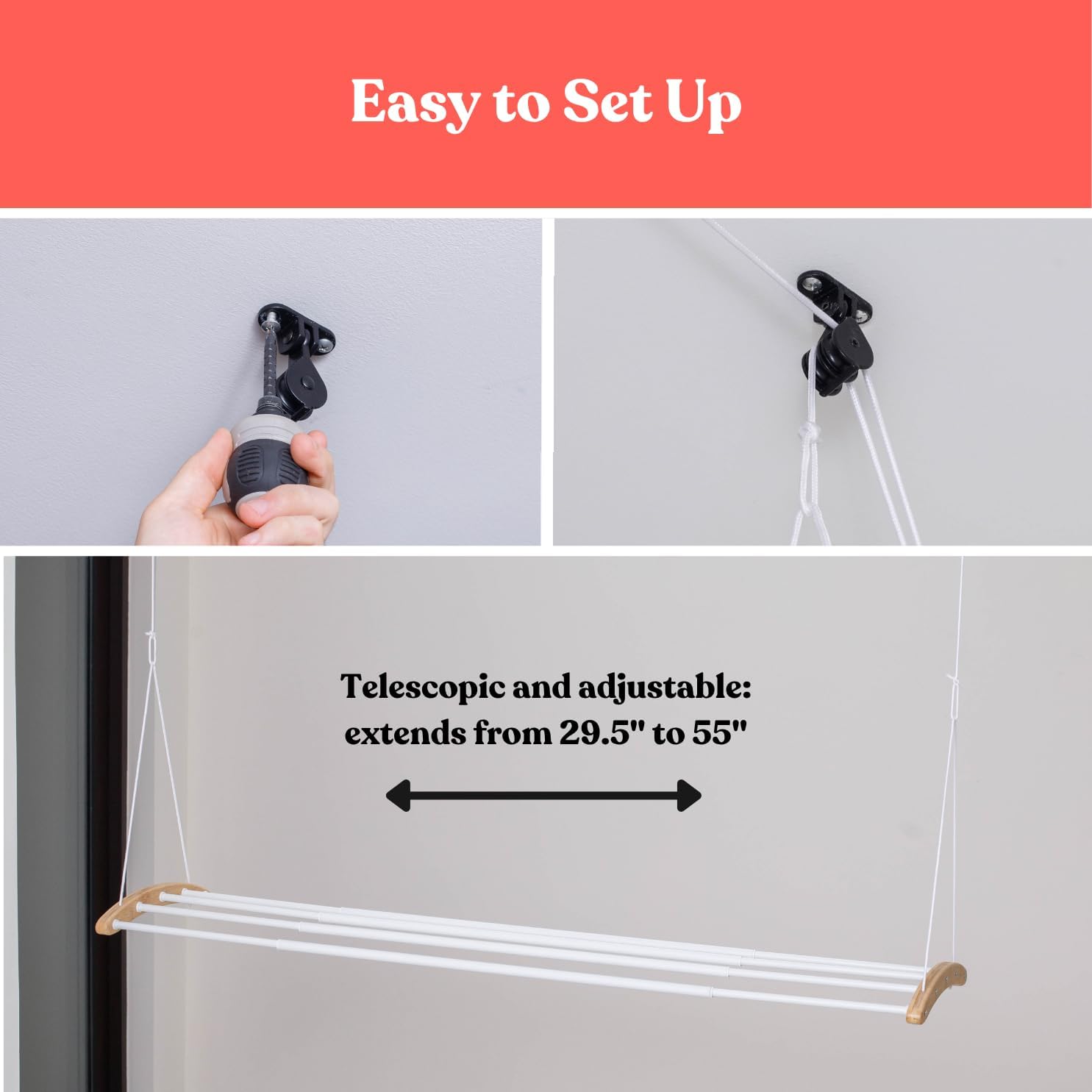 Ceiling-Mounted Pulley Clothes Drying Rack - Image 7
