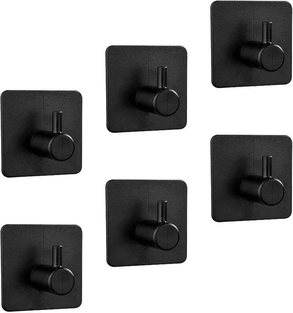 Robe & Bath Towel Hooks - Pack of 6 Pink Plastic Adhesive Hooks for Hassle-Free Hanging on Walls in Bathroom, Kitchen and More??Strong & Traceless Sticky Hook with Single Mount for Door & Clothing