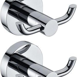 2pcs Stainless Steel Towel Holder Hooks Brass Chrome Door Bathroom Robe 2 Hook Hat Clothes Wall Door Hanger - Image 1