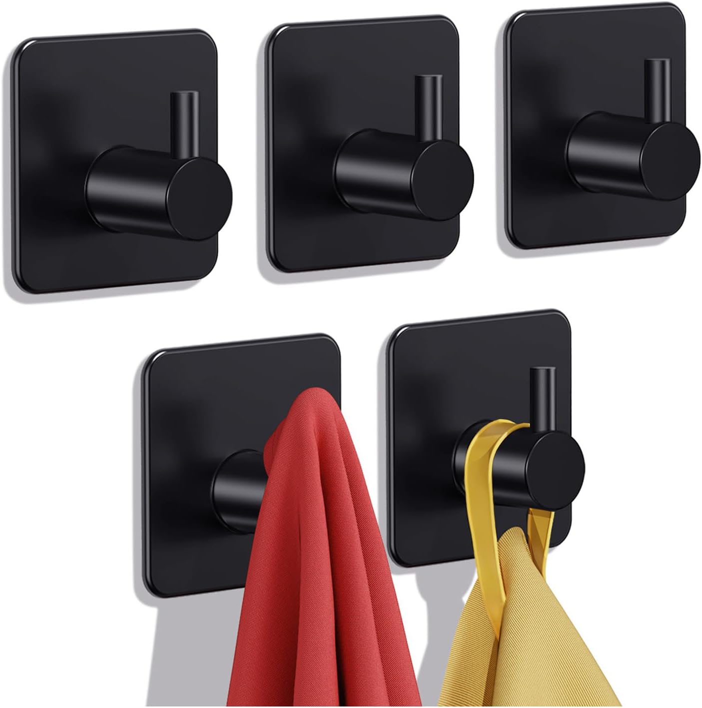 5 Pack Self Adhesive Hooks, Max 10kg Heavy Duty Sticky Hooks, Stainless Stick on Towel Hook, Nail Free Adhesive Hook for Kitchen, Bathroom, Cupboards, Office, Doors, Walls, Coats, Keys - Image 1