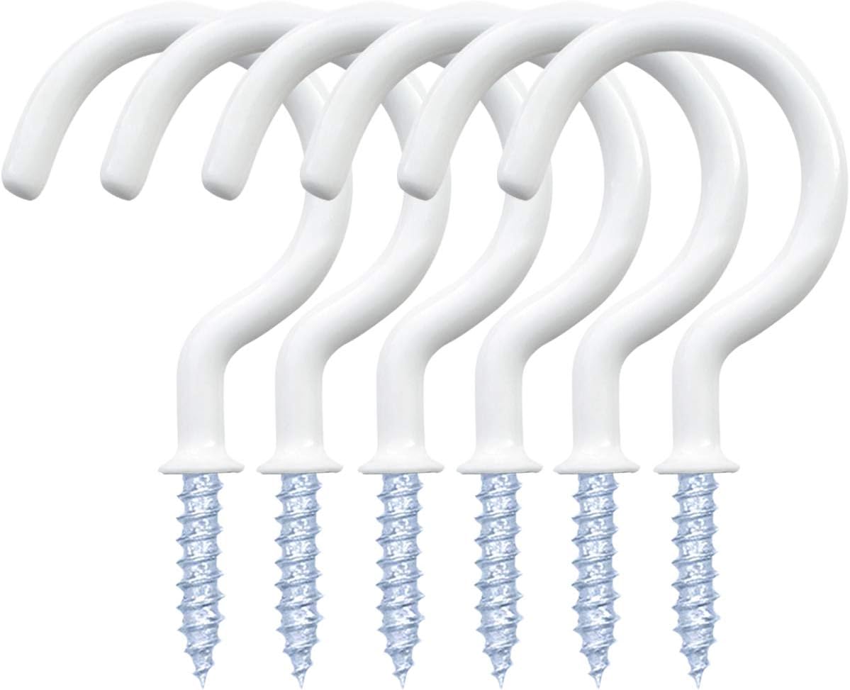 12 Pack Vinyl Coated Ceiling Hooks,Screw-in Mug Hooks,Multi-Function Wall Hooks Kitchen Hooks Cup Hooks for Indoors Outdoors (White, 1-1/4 Inch) - Image 1