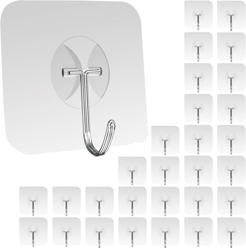 Large Hooks for Hanging Heavy-Duty 44Ib(Max) 10 Packs, Wall Hangers without Nails Self-Adhesive Traceless Clear and Removable, Waterproof and Rustproof Multiple Uses for Bathroom Kitchen Home