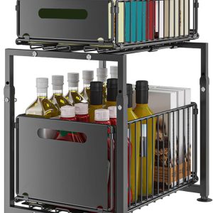 Expandable Pull-Out Cabinet Organizer | Adjustable Width, No-Drill & Drill Mounting | Iron Kitchen Storage Rack with Silent Sliding Rails - Image 2