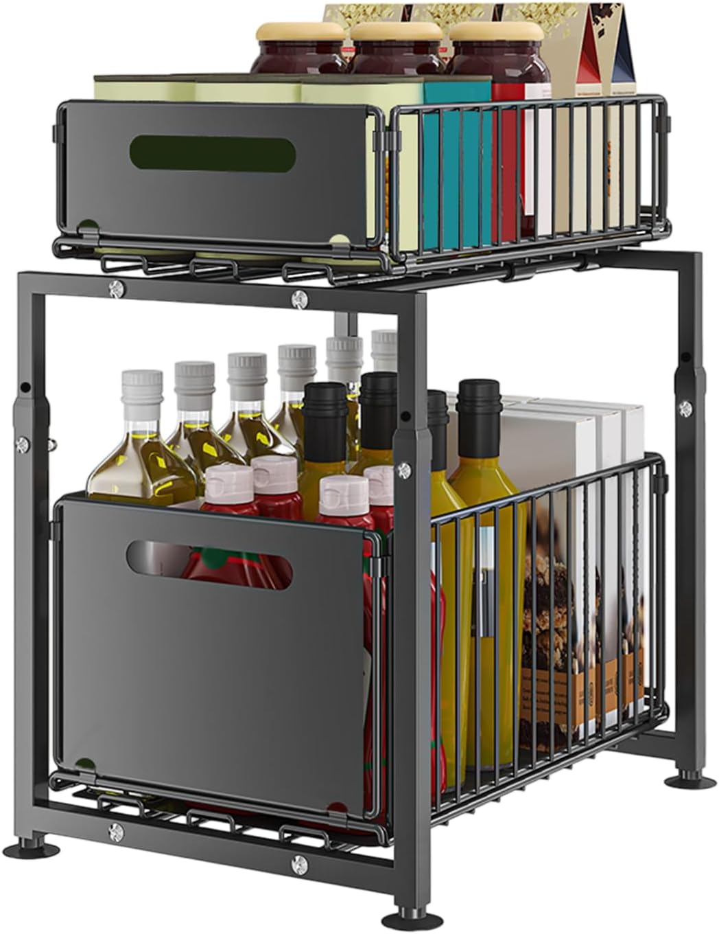 Expandable Pull-Out Cabinet Organizer | Adjustable Width, No-Drill & Drill Mounting | Iron Kitchen Storage Rack with Silent Sliding Rails - Image 2