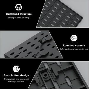 Pegboard Combination Kit, Wall Mount Display Pegboard Panel Kit for Live Room Gaming , Craft Room, Work place, Durable Plastic Wall Organizer, Peg Boards Organizer, 4 x 30*30cm, Black - Image 2