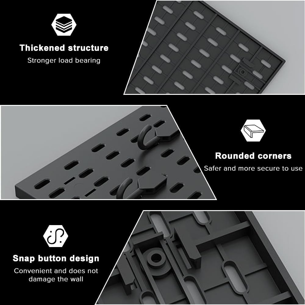 Pegboard Combination Kit, Wall Mount Display Pegboard Panel Kit for Live Room Gaming , Craft Room, Work place, Durable Plastic Wall Organizer, Peg Boards Organizer, 4 x 30*30cm, Black