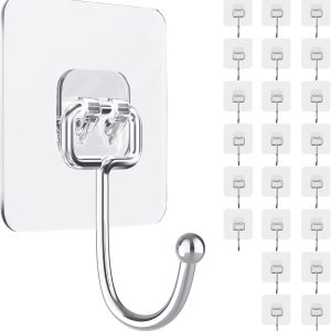 Adhesive Wall Hooks for Hanging, 16 Pack Self Sticky Hooks Heavy Duty 22lb Clear, Removable Shower Hook No Damage for Towel Key Coat Wreath Picture Outdoor Ceiling Bathroom Kitchen, Waterproof - Image 3